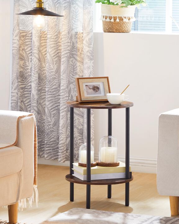 CHOEZON Round Side Table Set of 2, 2-Tier End Table, Small Nightstand with Sturdy Metal Tube, Industrial Coffee Table, for Livin