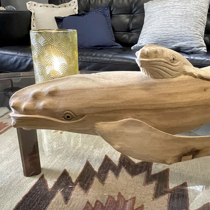 Beautiful Carved Teak Wood Humpback Whale and Baby Tabletop Statue 20 Inch image number 8