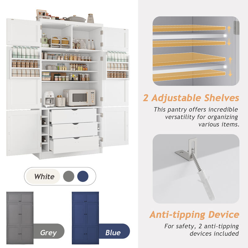 Merax Extra-Large Kitchen Pantry - 6-Door Storage with Built-In Power Outlets & Wine Racks image number 6