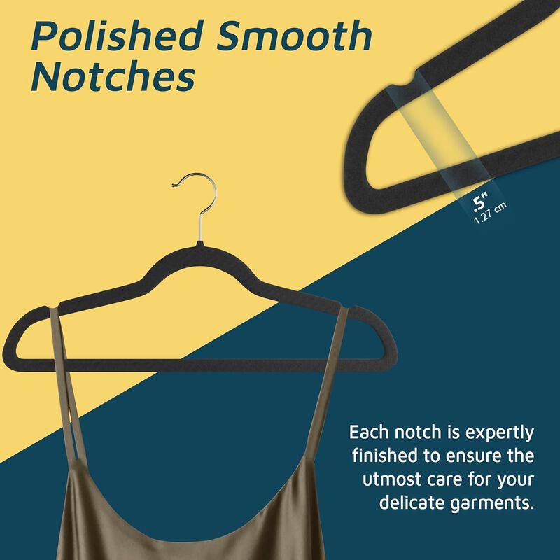 Velvet Clothes Hangers &ndash; With 360 Degree Swivel Hook and Non-Slip Shoulder Notch, Holds Up To 10 lbs, Heavy Duty Hanger Set, For Organizing Suit, Dress, Coat, and Clothes, Pack of 10, Black image number 3