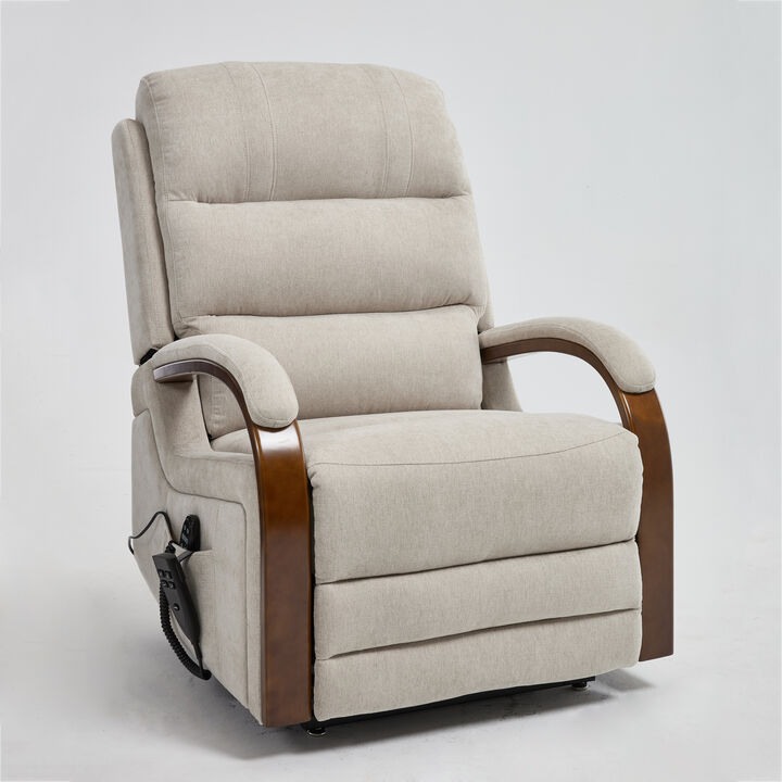 Brown Leatheraire Lift Recliner Chair with Solid Wood Armrests, Heat Massage