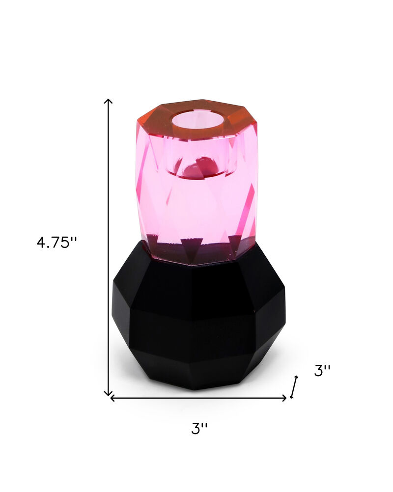HomeRoots 5" Pink And Black Faceted Crystal Tabletop Taper Candlestick image number 5