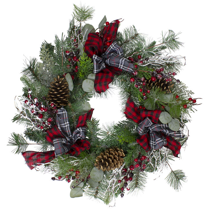 Dual Plaid and Berries Artificial Christmas Wreath - 24-Inch  Unlit
