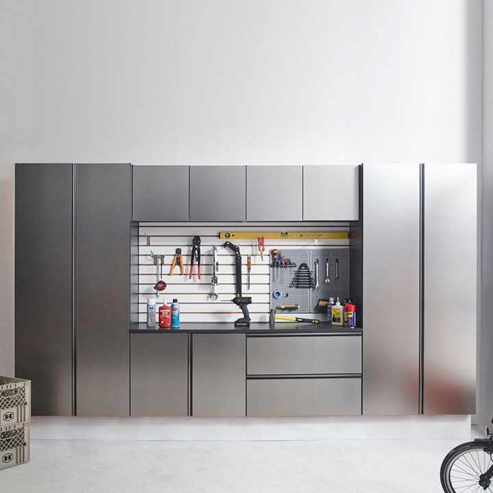 FC Design Garage TECH Series 128 in. W x 72 in. H x 20 in. D Metallic Grey Garage Cabinet Set A (7-Piece)