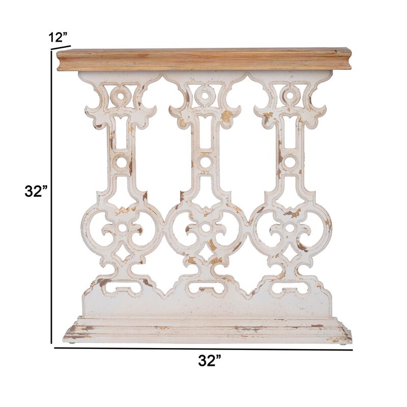 32 Inch Console Table, Fir Wood, Traditional, Scrollwork, Antique White