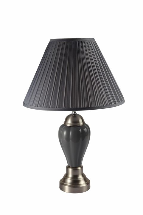 HomeRoots 27" Gray and Silver Metal Urn Table Lamp With Gray Empire Shade