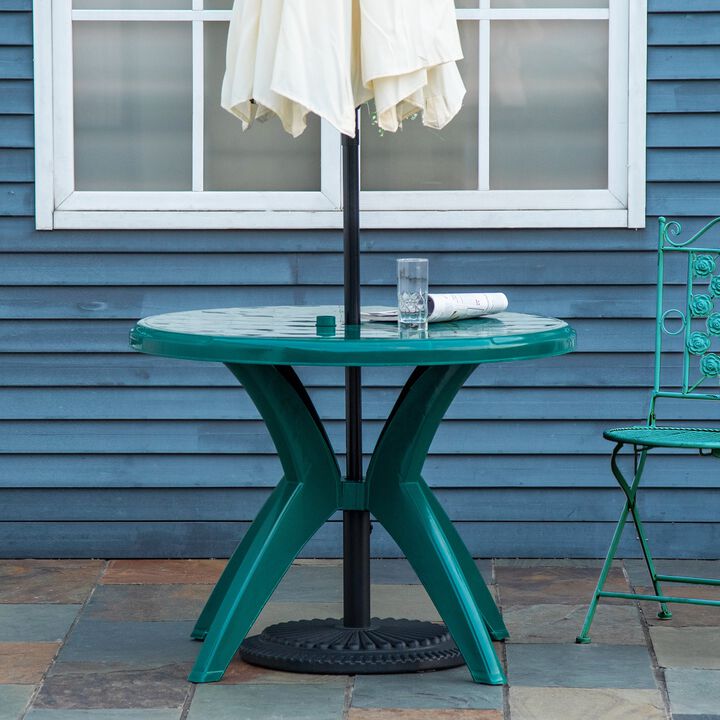 Patio Dining Table with Umbrella Hole Round Outdoor Bistro Table for Garden Lawn Backyard, Green