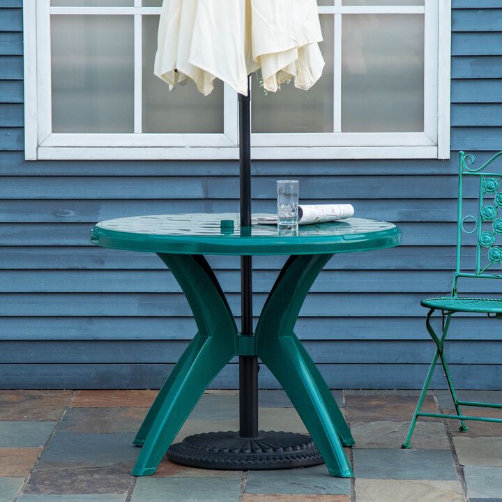 Green Garden Table: Round Outdoor Bistro Table with Umbrella Hole