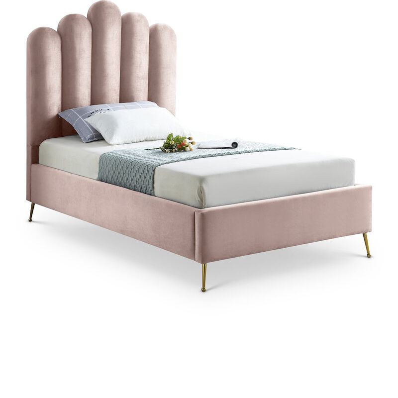 Meridian Furniture Lily Pink Velvet Twin Bed