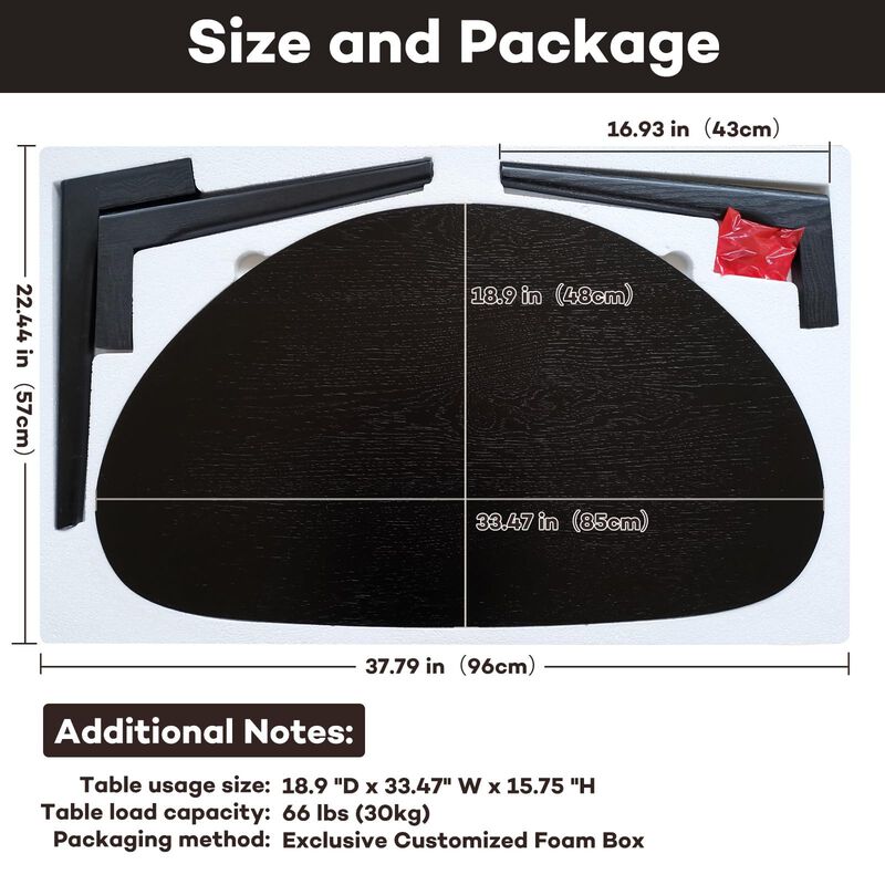 FIRMINANA Small Black Oval Coffee Table for Small Space , Simple Modern Center Table with OAK Wood Legs-Black-18.9"" D x 33.47""