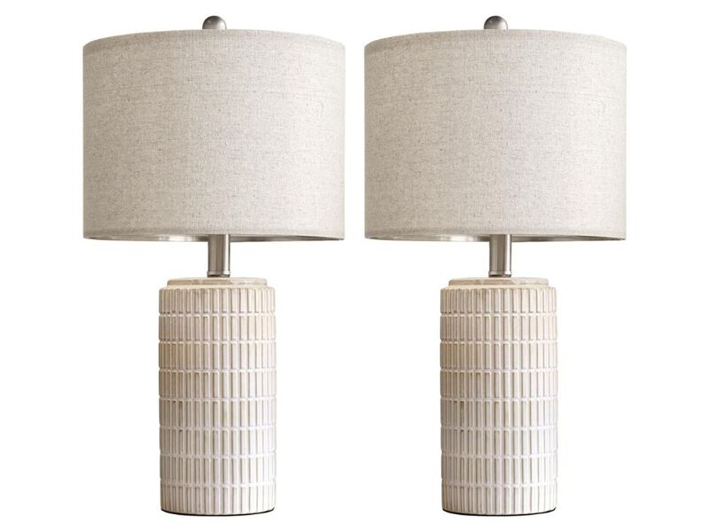 Set of 2 Modern 23" White Ceramic Table Lamps for Bedroom, Living Room, Beige Shade
