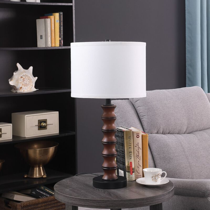 ELEMENT ACE Modern Coastal 27.5 Inch Table Lamp with Polyresin Body, Cotton Linen Drum Shade, In-Line On/Off Switch Ideal for Bedroom Living Room Home Decor Ambient Lighting image number 3