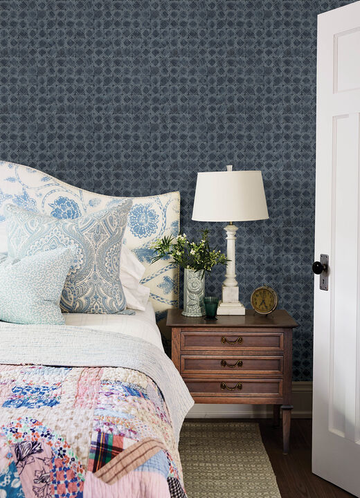 Button Block Navy Geometric Wallpaper (Set of 2)