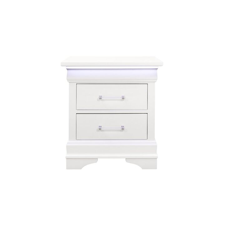 Global Furniture USA Traditional Glam Charlie White Nightstand With Led, White