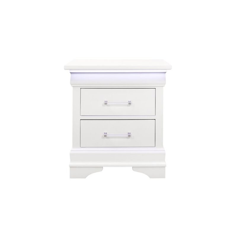 Global Furniture USA Traditional Glam Charlie White Nightstand With Led, White image number 0
