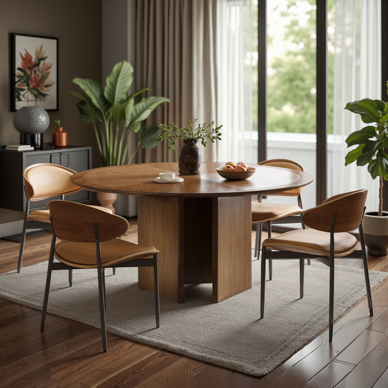 Round Dining Table for Dining Room 59.02" Brown