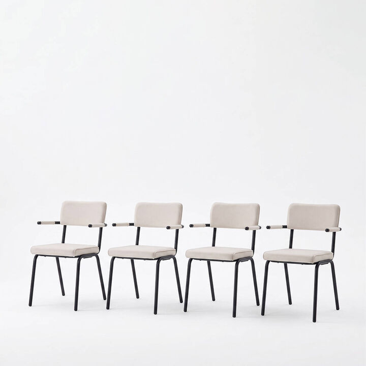Set of 4 Velvet Dining Chairs Hangable Armrest Dining Chairs for Easy Floor Cleaning Square Open Back Dining Chairs with Metal Legs