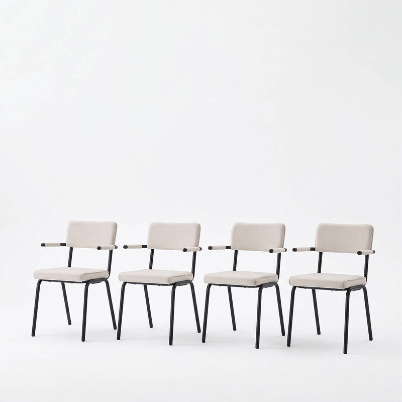 Set of 4 Velvet Dining Chairs Hangable Armrest Dining Chairs for Easy Floor Cleaning Square Open Back Dining Chairs with Metal Legs image number 0