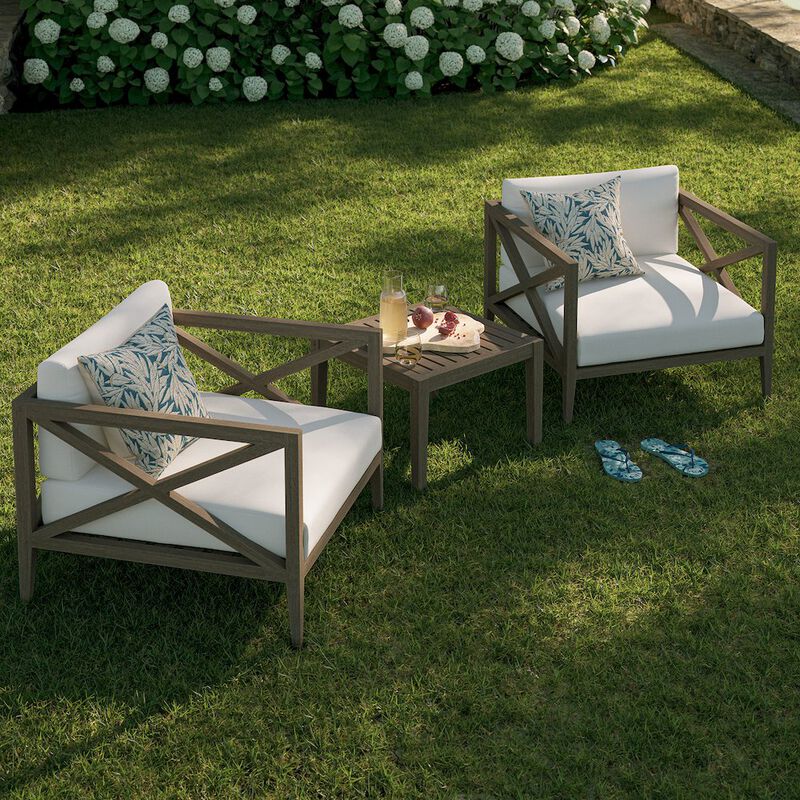 Modway 3-Piece Outdoor Patio Teak Wood Furniture Set with Armchair and Side Table