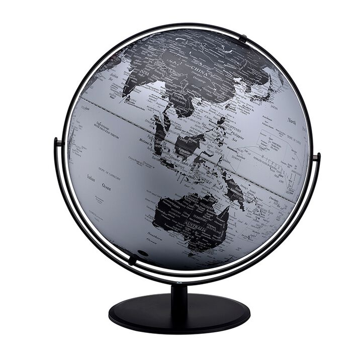 Globe Accent Decor with Inbuilt LED, Black and Gray - Benzara