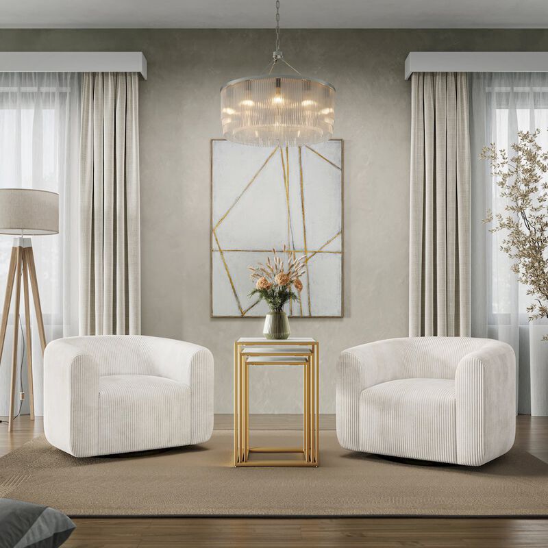 Jofran Biggs Modern Corduroy Upholstered Curved Barrel Swivel Accent Chair image number 2