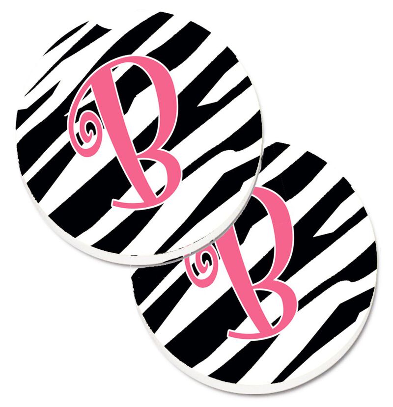 Caroline's Treasures Monogram Initial B Zebra Stripe & Pink Set of 2 Cup Holder Car Coasters CJ1037-BCARC, 2.56, Multicolor