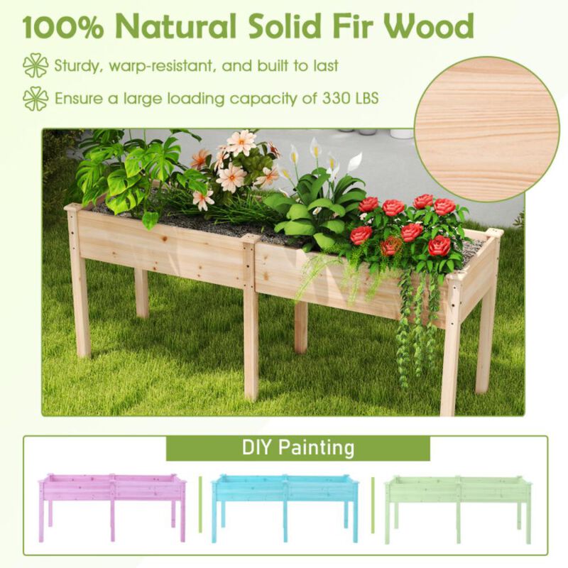 Hivvago Fir Wood Outdoor Raised Garden Bed with Divider Panel and Drainage Holes