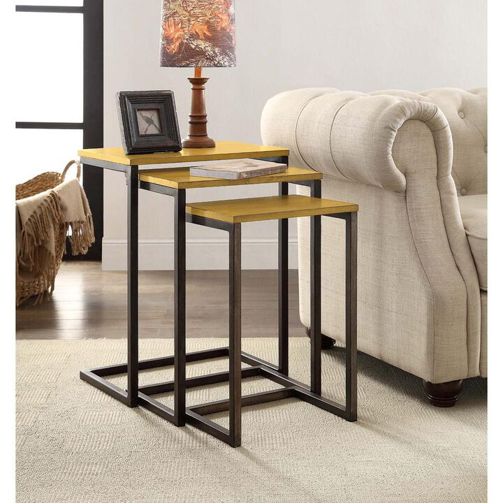 Carolina Living Addison Nesting Table Set - Harvest Oak Top - Aged Iron Base