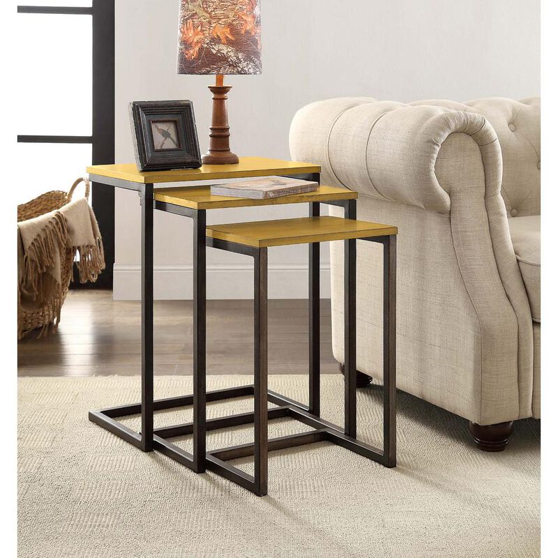Carolina Living Addison Nesting Table Set - Harvest Oak Top - Aged Iron Base