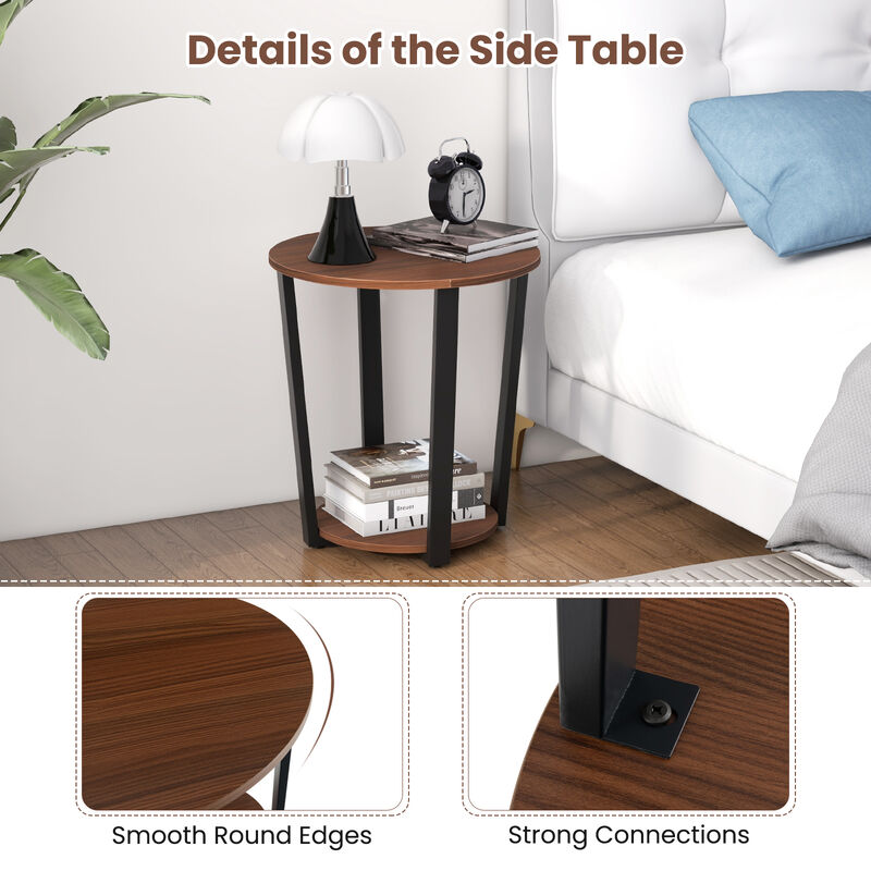 Round End Table with Open Shelf and Metal Frame for Living Room or Bedroom Storage image number 5