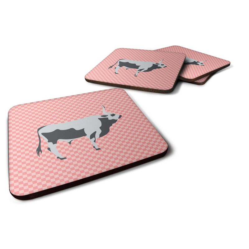 Caroline's Treasures Hungarian Grey Steppe Cow Pink Check Decorative coasters, 3.5, Multicolor