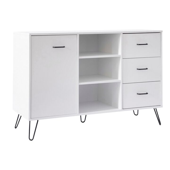 49 Inch Sideboard Buffet Console Cabinet with 3 Drawers, White-Benzara