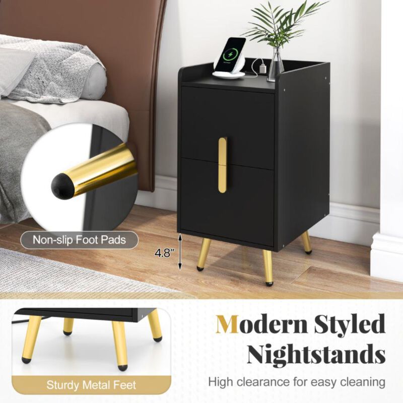 Hivvago Nightstand Side Tables with 2 Drawers and 2 USB Ports