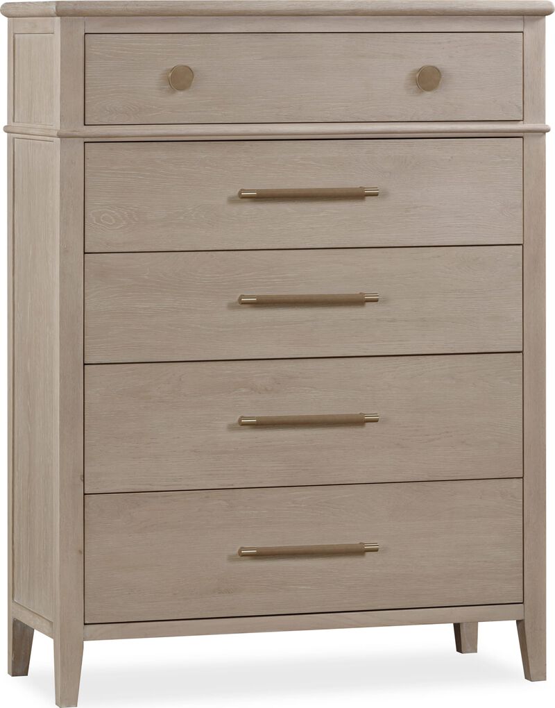 Camden Five Drawer Oak Wood Chest in Chai