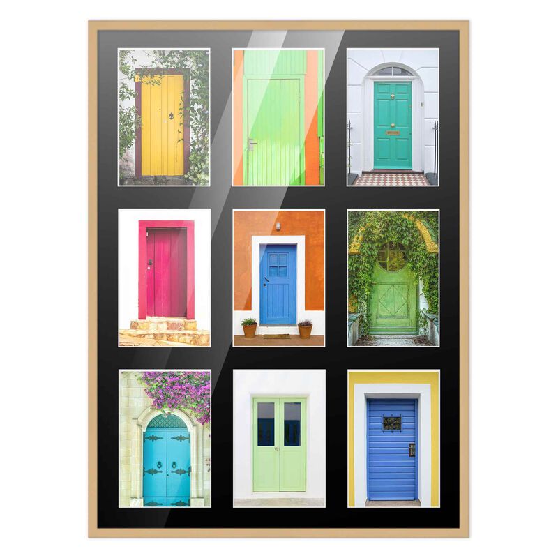 17.5x23.5 Wood Collage Frame with Black Mat For 9 5x7 Pictures