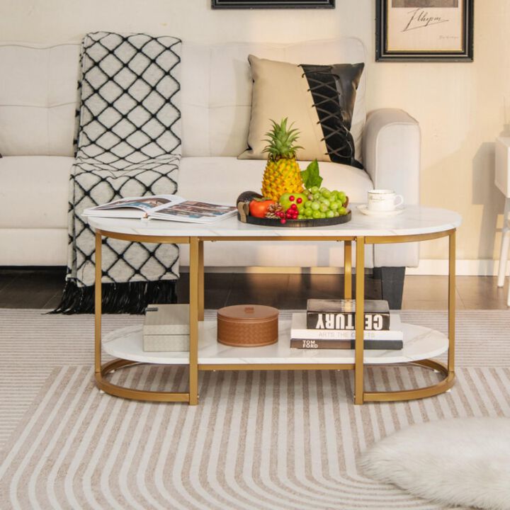 Hivvago Marble Coffee Table with Open Storage Shelf