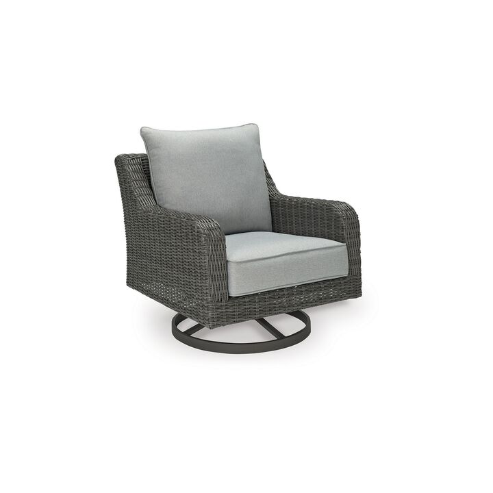 Asp 32 Inch Swivel Outdoor Lounge Chair, Aluminum Frame, Gray Upholstery-Benzara