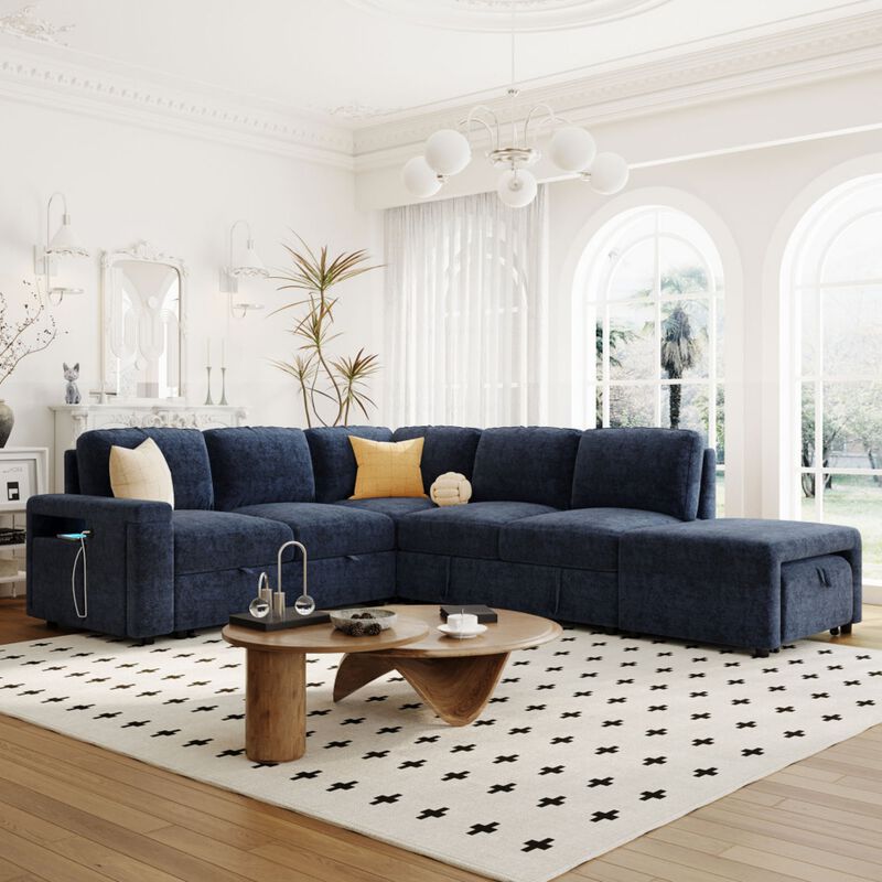 Gabdor L‑Shaped Pull‑Out Sectional Sofa Bed image number 2