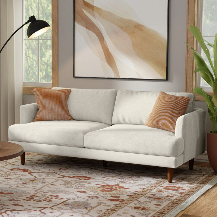 Livingston 76 inch Wide Mid-Century Modern Loveseat Sofa in Cream White Woven-Blend Fabric