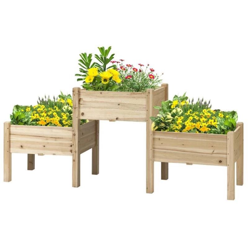 Hivvago FarmHouse 3 Wooden Elevated Planter Raised Garden Beds