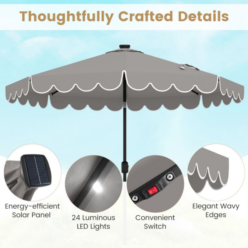 9.3 Feet Solar Patio Umbrella with 24 LED Lights Vented Top and Ruffles image number 5