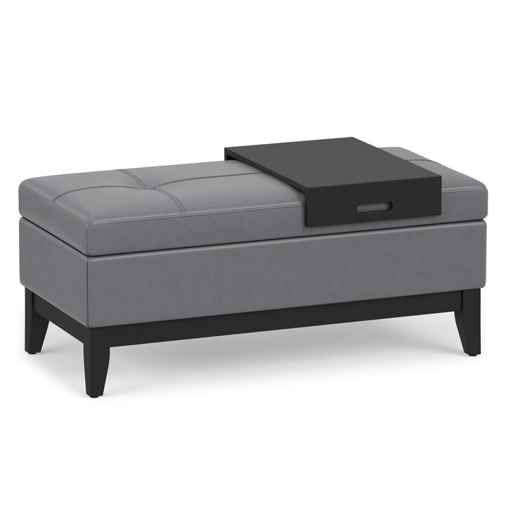 Simpli Home Oregon Storage Ottoman Bench with Tray