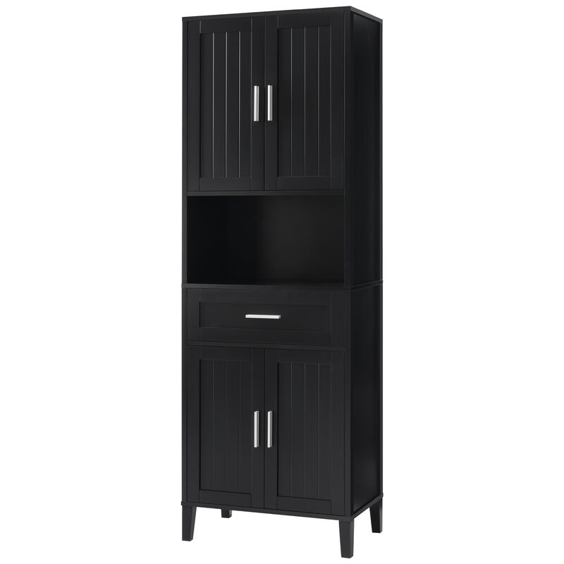 Merax Tall Bathroom Cabinet with a Drawer, 2 Cabinets, 4 Soft-Close Doors, 2 Adjustable Shelves, Open Storage