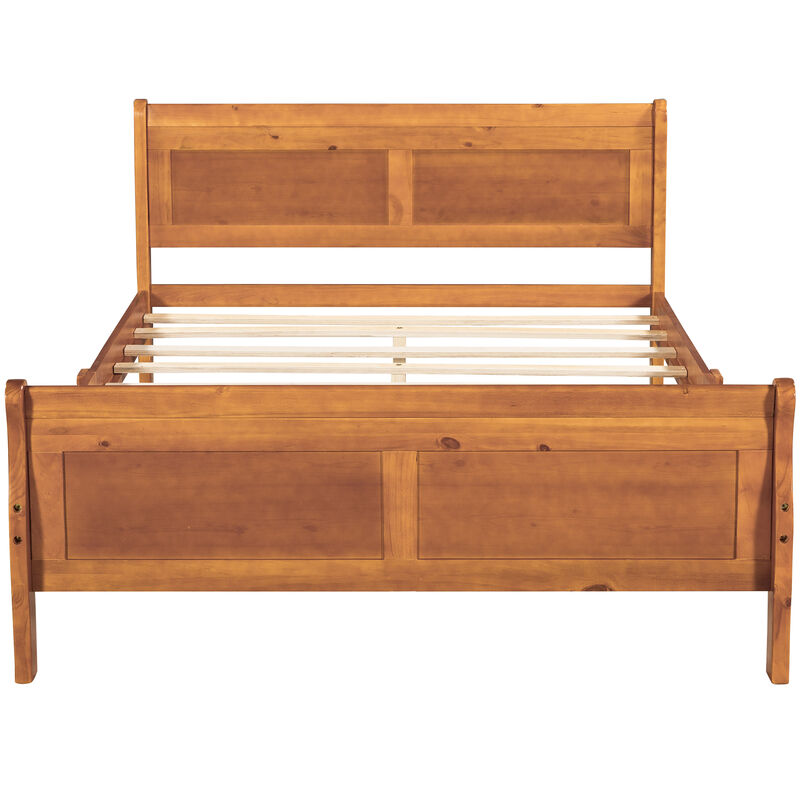 Whisen Wood Platform Bed Frame with Sleigh Design, Headboard, Footboard, and Sturdy Slat Support