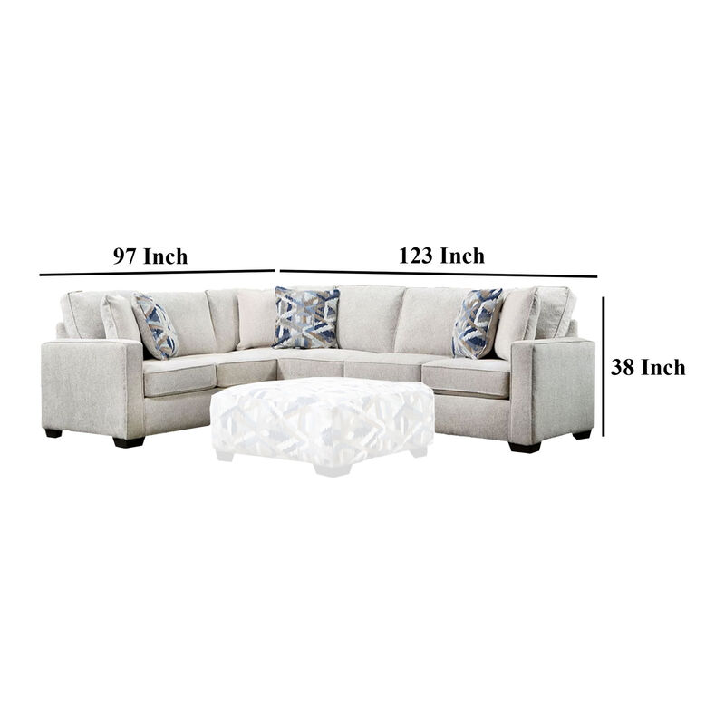 Fled Sectional Sofa, Ivory Chenille, 6 Pillows, Solid Wood, 123 Inch - Benzara image number 4