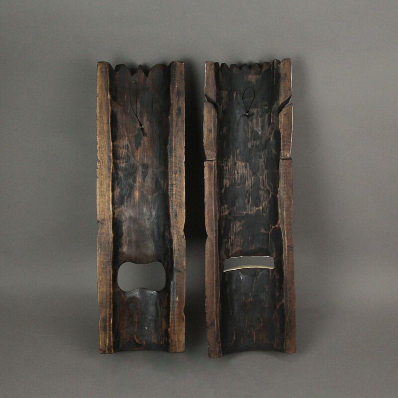 Set of 2 Stained and Painted Wood Polynesian Style Tiki Masks 20 Inches High image number 2