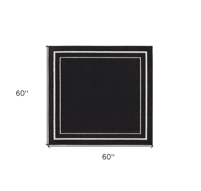 HomeRoots 5' Black And Ivory Square Indoor Outdoor Area Rug image number 5