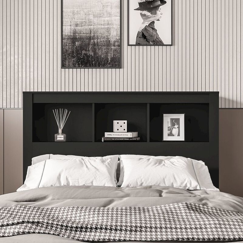 Polifurniture Madison Full Size Bookcase Headboard, Black