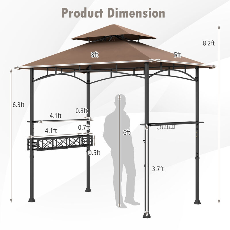 Outdoor Grill Gazebo with 2 Side Shelves and 10 Hooks