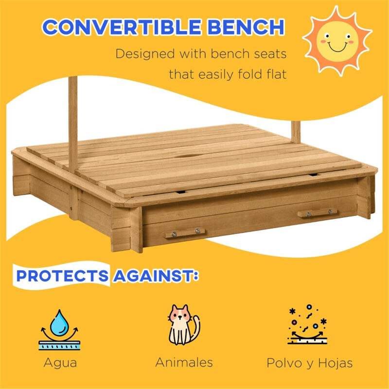 Kids Sandbox with Cover Outdoor Sand Play Pit with Bench Seats